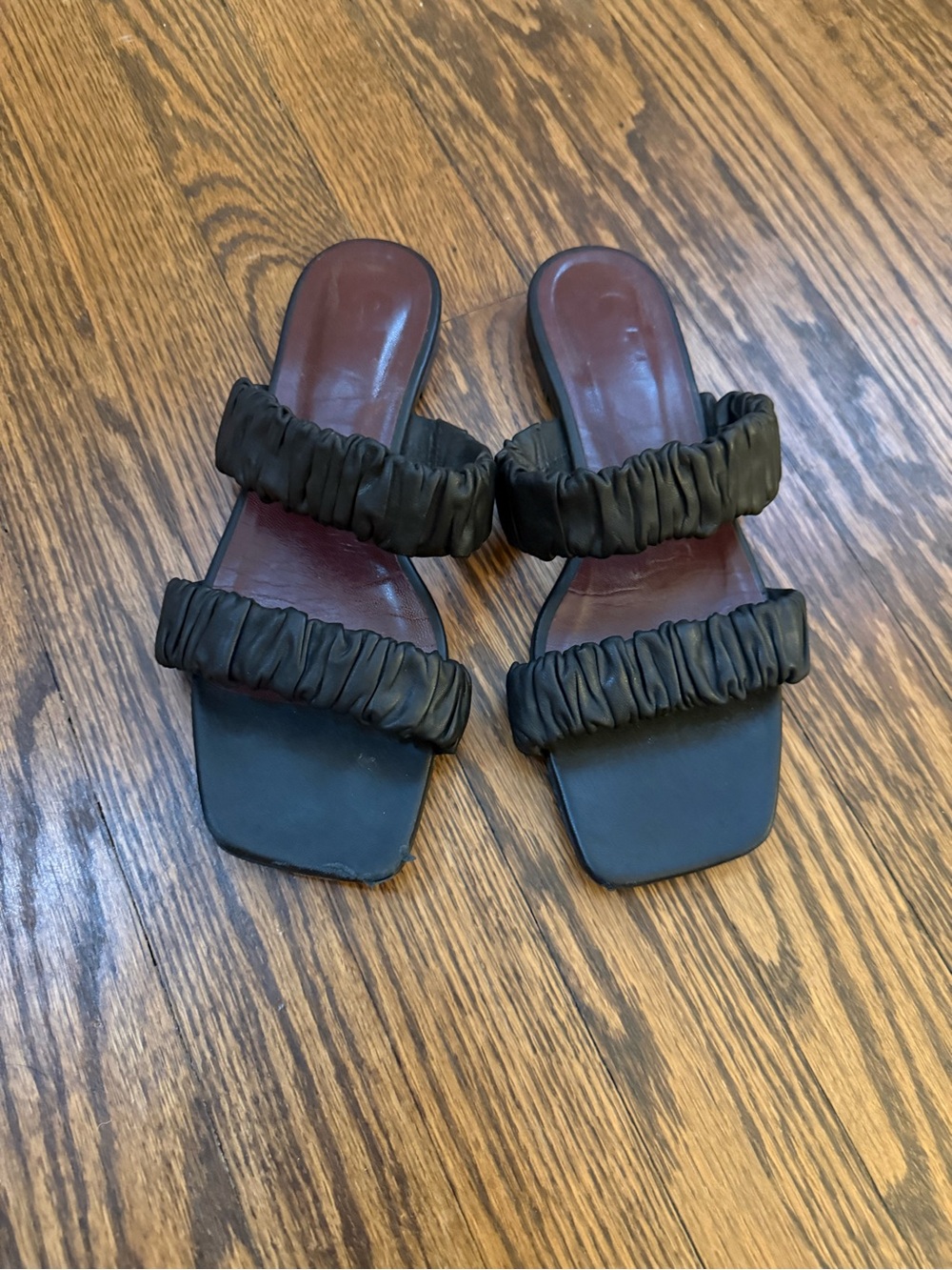 Staud Black Ruched Double-Strap Slide Sandals - 39